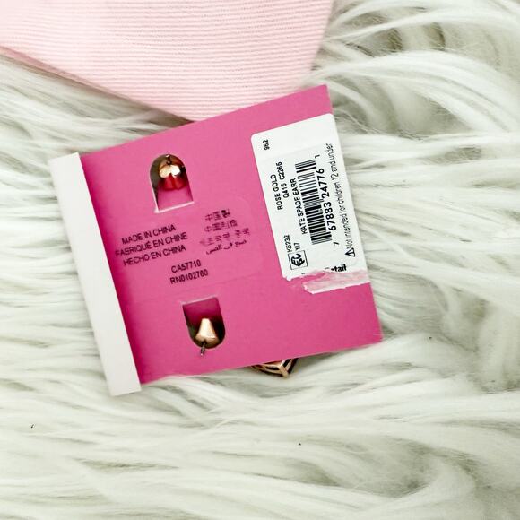 KATE SPADE | Square Glitter Stone Charm Huggie Hoop Earrings Rose Gold Pink - Picture 5 of 7